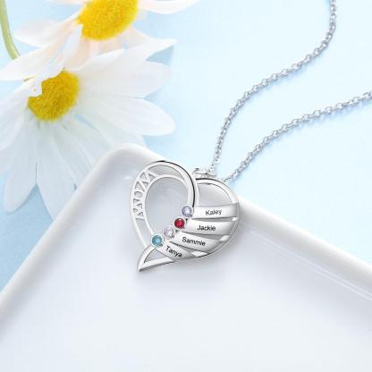 Personalized Pendant Custom 4 Birthstones And Names Engraving Pendant - Personalized Jewel