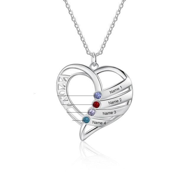 Personalized Pendant Custom 4 Birthstones And Names Engraving Pendant - Personalized Jewel