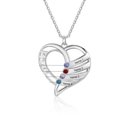 Personalized Pendant Custom 4 Birthstones And Names Engraving Pendant - Personalized Jewel