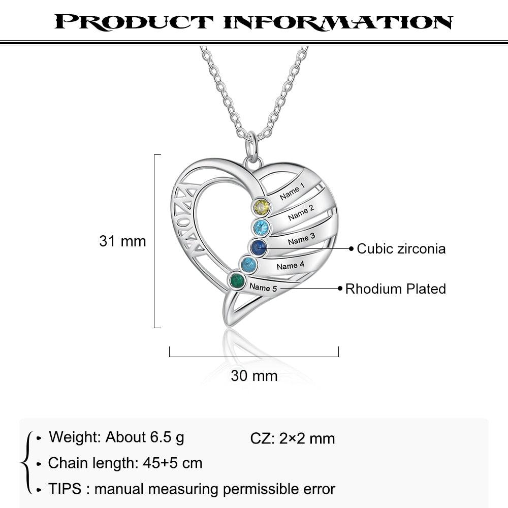 Personalized Pendant Custom 4 Birthstones And Names Engraving Pendant - Personalized Jewel