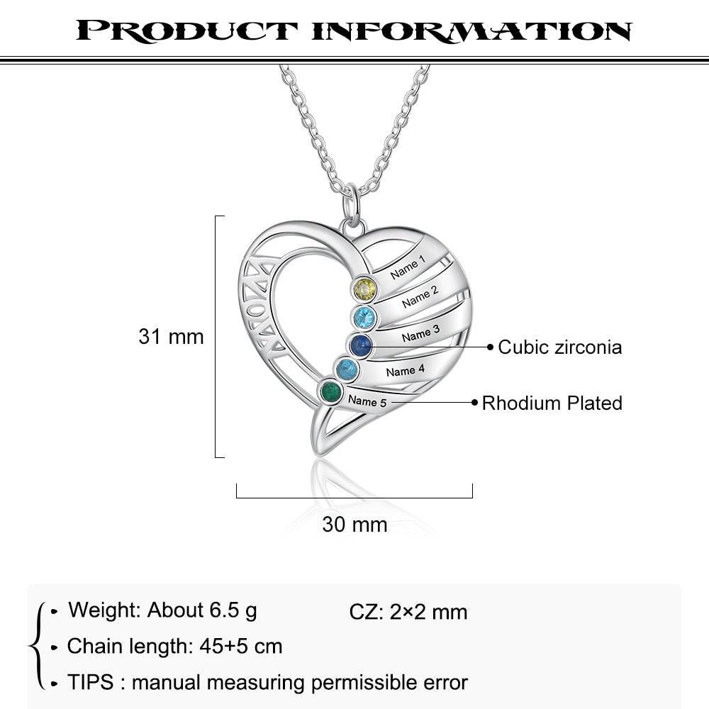 Personalized Pendant Custom 4 Birthstones And Names Engraving Pendant - Personalized Jewel