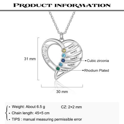 Personalized Pendant Custom 4 Birthstones And Names Engraving Pendant - Personalized Jewel