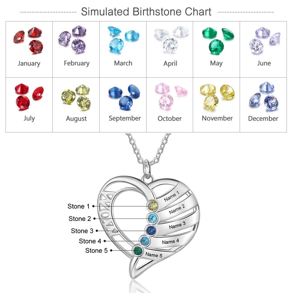 Personalized Pendant Custom 4 Birthstones And Names Engraving Pendant - Personalized Jewel