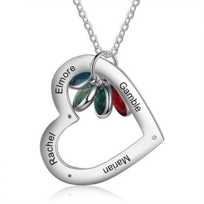 Personalized Pendant Customized 4 Birthstones With 4 Name Engravinged Necklace-Personalized Jewels