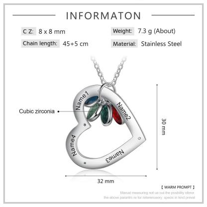 Personalized Pendant Customized 4 Birthstones With 4 Name Engravinged Necklace-Personalized Jewels