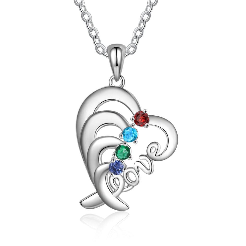 Personalized Pendant Necklace Four Custom Names And Birthstones - Personalized Jewel