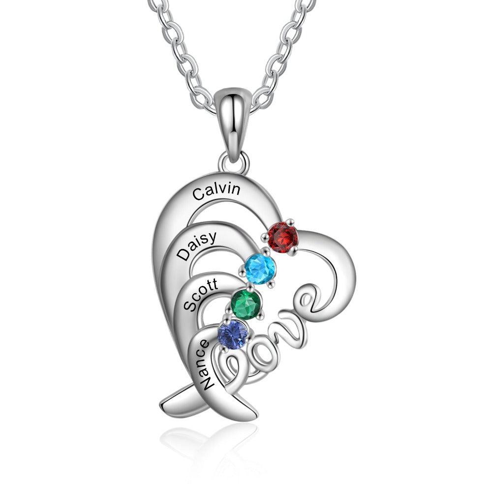 Personalized Pendant Necklace Four Custom Names And Birthstones - Personalized Jewel