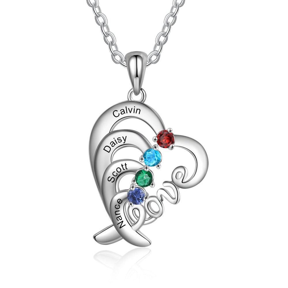 Personalized Pendant Necklace Four Custom Names And Birthstones - Personalized Jewel