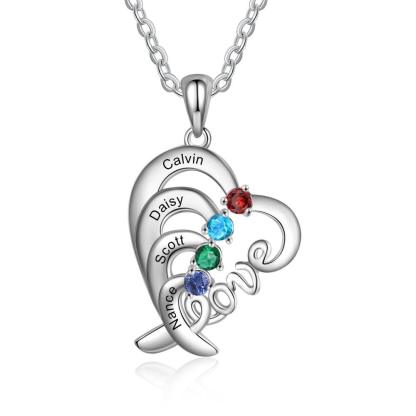 Personalized Pendant Necklace Four Custom Names And Birthstones - Personalized Jewel