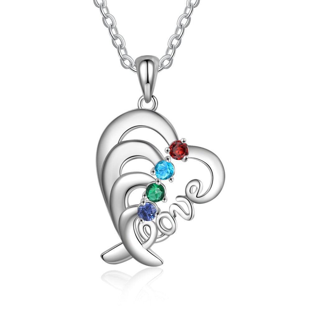 Personalized Pendant Necklace Four Custom Names And Birthstones - Personalized Jewel