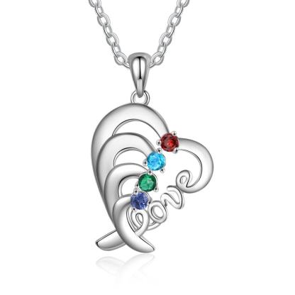 Personalized Pendant Necklace Four Custom Names And Birthstones - Personalized Jewel