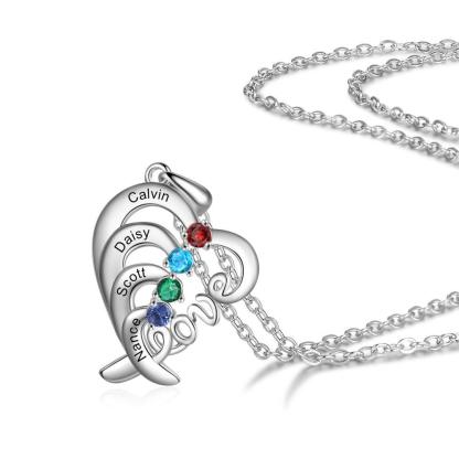 Personalized Pendant Necklace Four Custom Names And Birthstones - Personalized Jewel