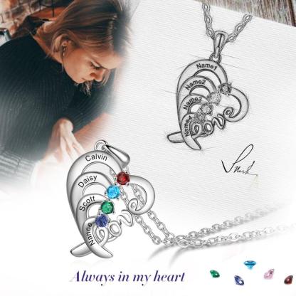 Personalized Pendant Necklace Four Custom Names And Birthstones - Personalized Jewel