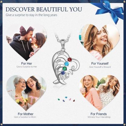 Personalized Pendant Necklace Four Custom Names And Birthstones - Personalized Jewel