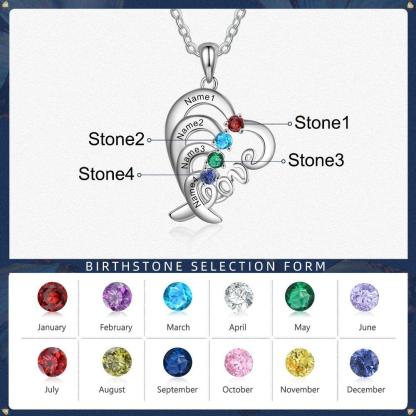 Personalized Pendant Necklace Four Custom Names And Birthstones - Personalized Jewel