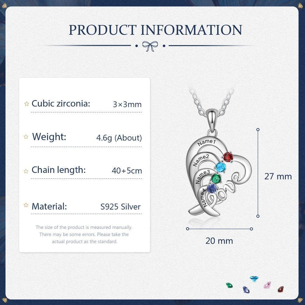 Personalized Pendant Necklace Four Custom Names And Birthstones - Personalized Jewel