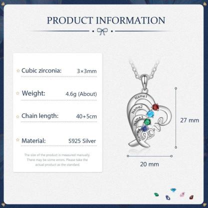 Personalized Pendant Necklace Four Custom Names And Birthstones - Personalized Jewel