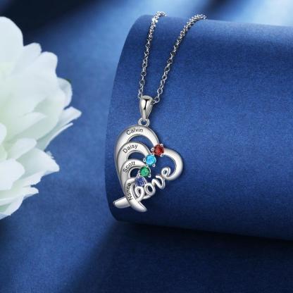 Personalized Pendant Necklace Four Custom Names And Birthstones - Personalized Jewel