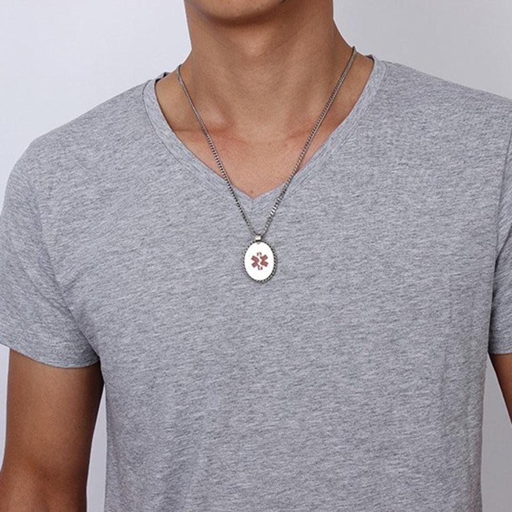 Personalized Pendant Necklace - Medical Alert ID Engraved - Stainless Steel Metal - Customized Gifts - Personalized Jewel