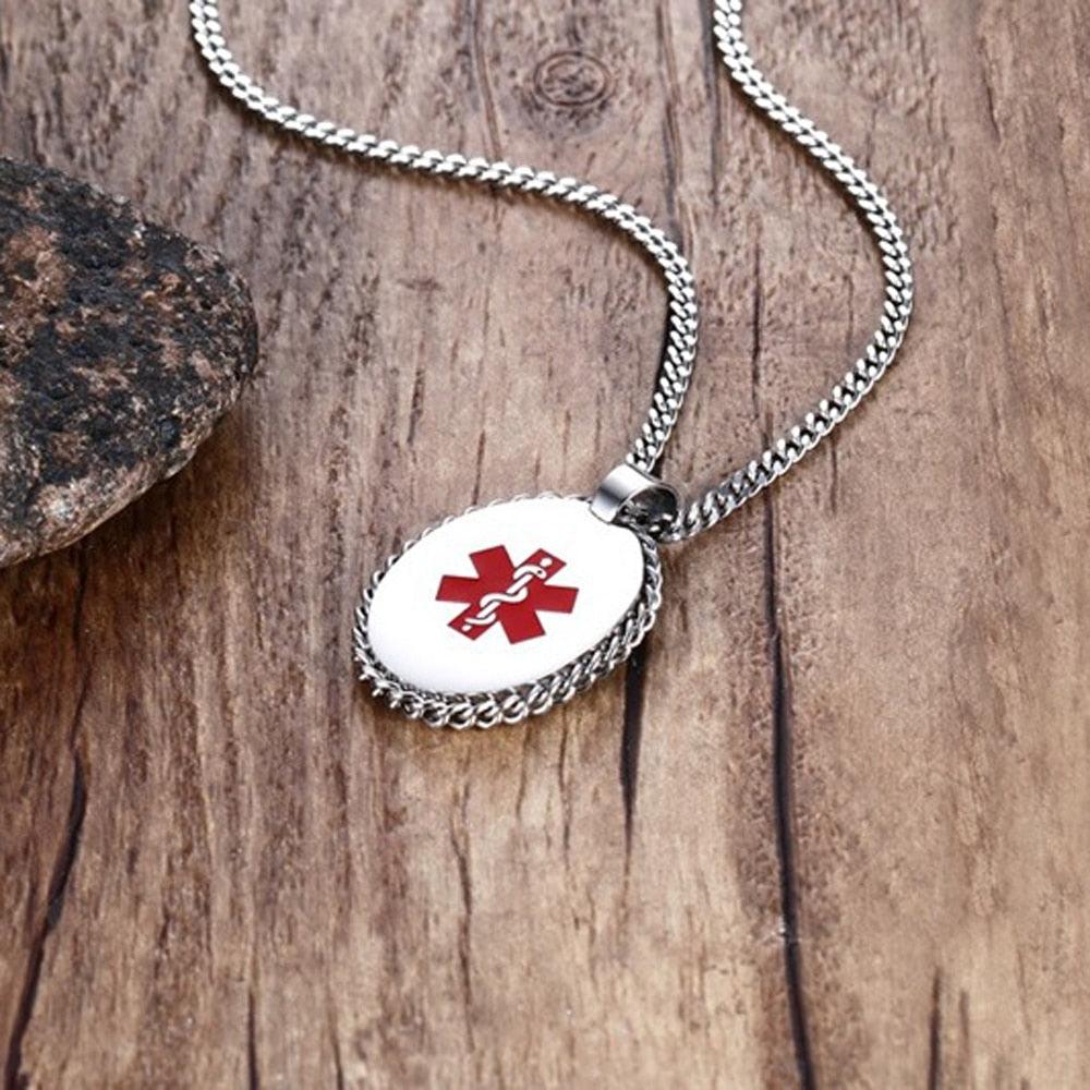Personalized Pendant Necklace - Medical Alert ID Engraved - Stainless Steel Metal - Customized Gifts - Personalized Jewel