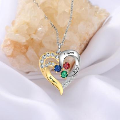 Personalized Pendant Necklace Three Custom Names And Birthstones-Personalized Jewels