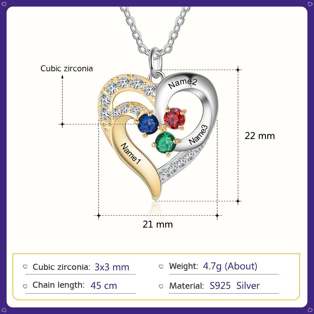 Personalized Pendant Necklace Three Custom Names And Birthstones-Personalized Jewels