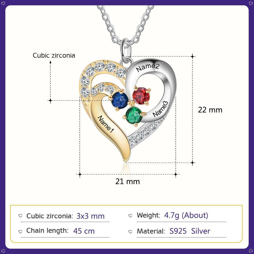 Personalized Pendant Necklace Three Custom Names And Birthstones-Personalized Jewels