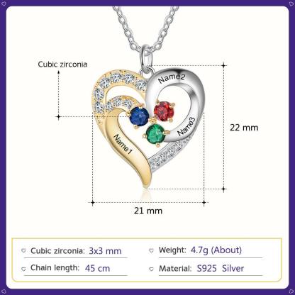 Personalized Pendant Necklace Three Custom Names And Birthstones-Personalized Jewels