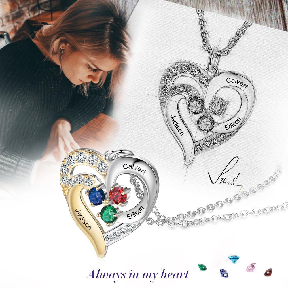 Personalized Pendant Necklace Three Custom Names And Birthstones-Personalized Jewels