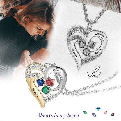Personalized Pendant Necklace Three Custom Names And Birthstones-Personalized Jewels