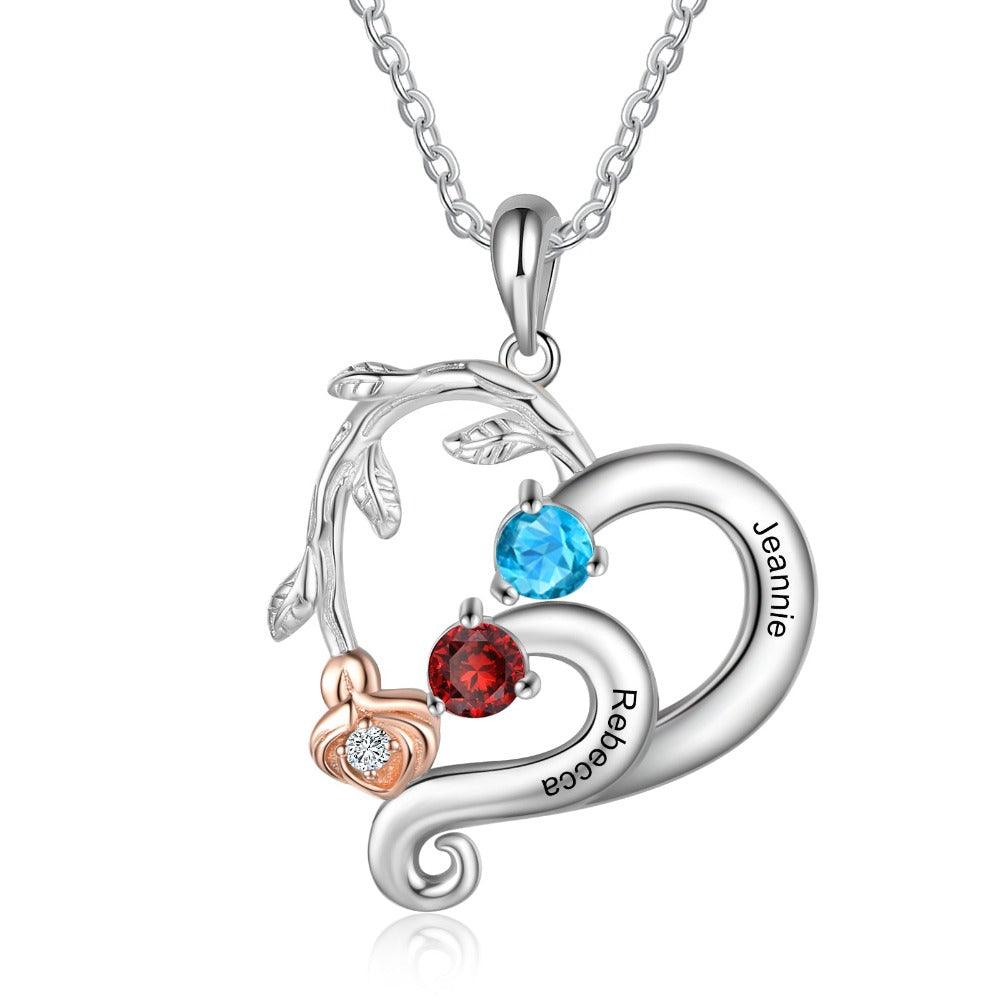 Personalized Pendant Necklace Two Custom Names And Birthstones-Personalized Jewels