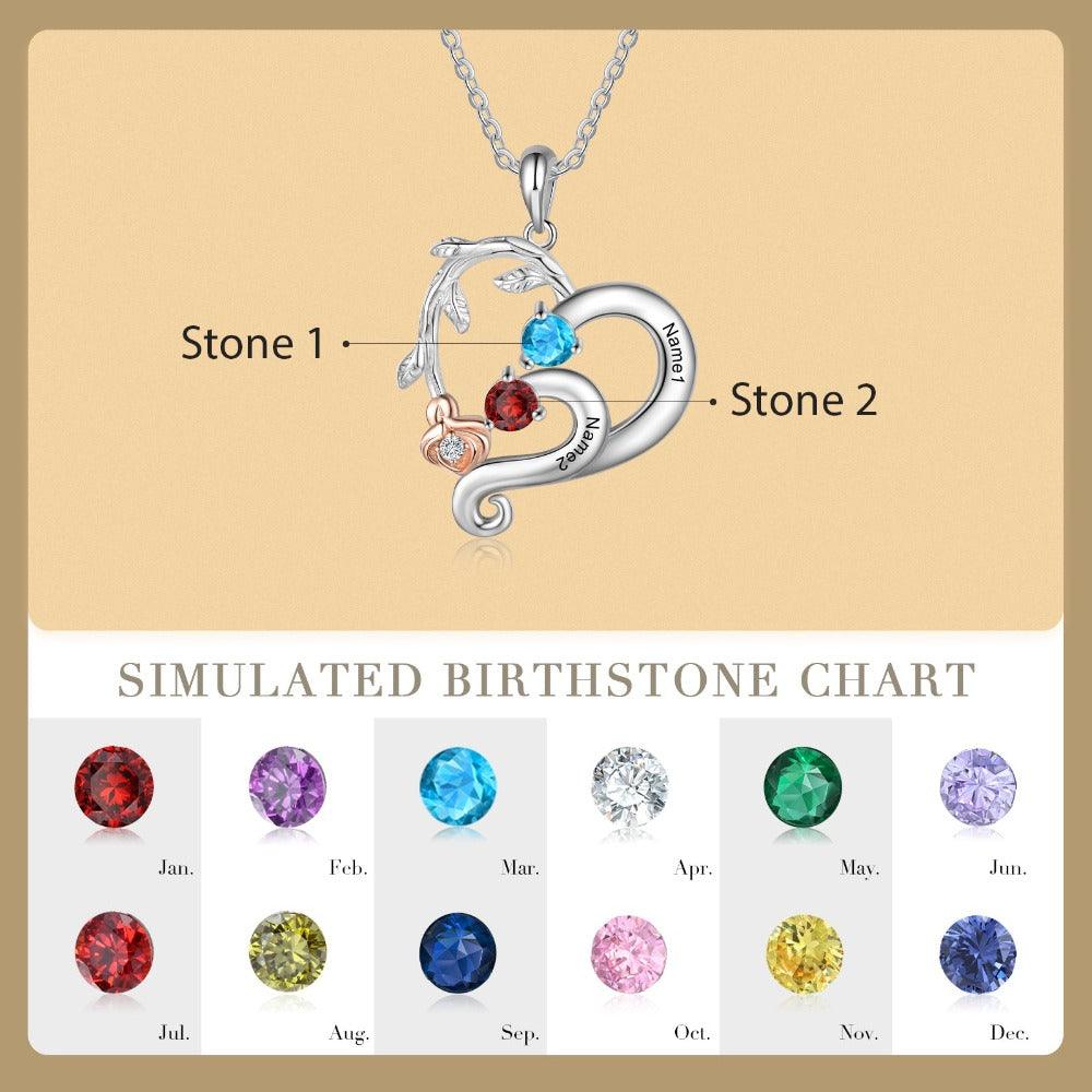 Personalized Pendant Necklace Two Custom Names And Birthstones-Personalized Jewels