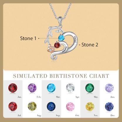 Personalized Pendant Necklace Two Custom Names And Birthstones-Personalized Jewels