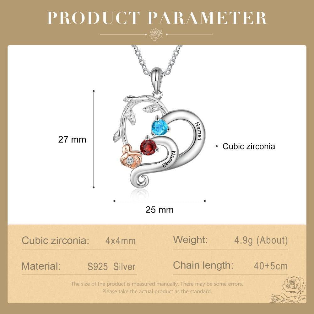 Personalized Pendant Necklace Two Custom Names And Birthstones-Personalized Jewels