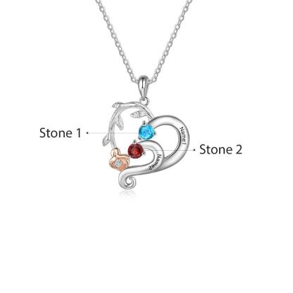Personalized Pendant Necklace Two Custom Names And Birthstones-Personalized Jewels