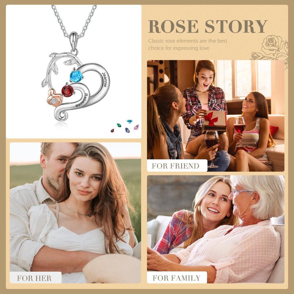 Personalized Pendant Necklace Two Custom Names And Birthstones-Personalized Jewels