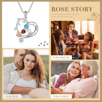 Personalized Pendant Necklace Two Custom Names And Birthstones-Personalized Jewels