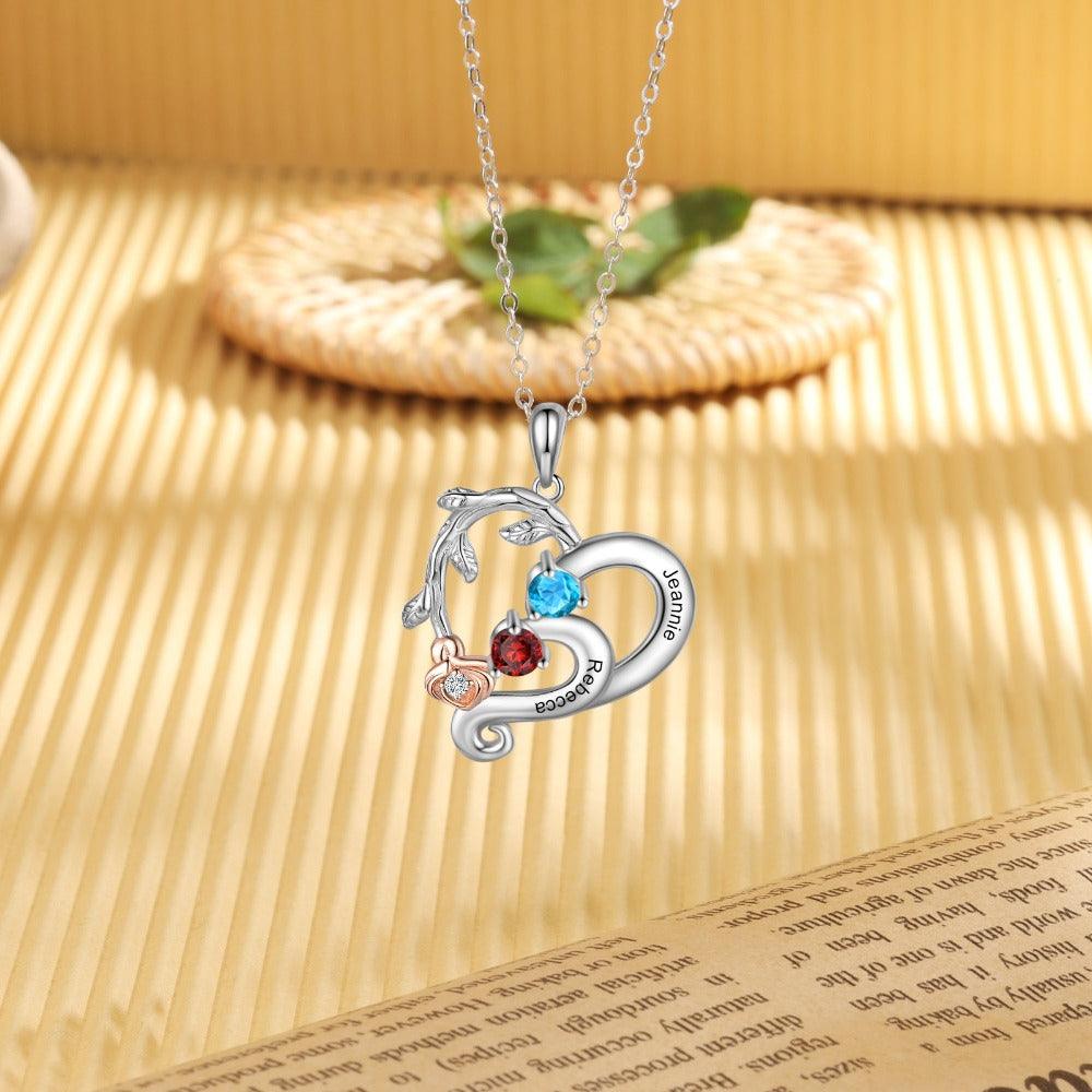 Personalized Pendant Necklace Two Custom Names And Birthstones-Personalized Jewels