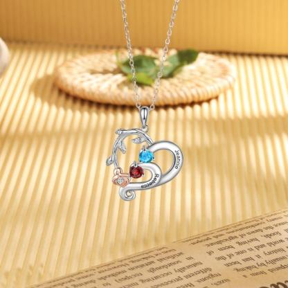 Personalized Pendant Necklace Two Custom Names And Birthstones-Personalized Jewels