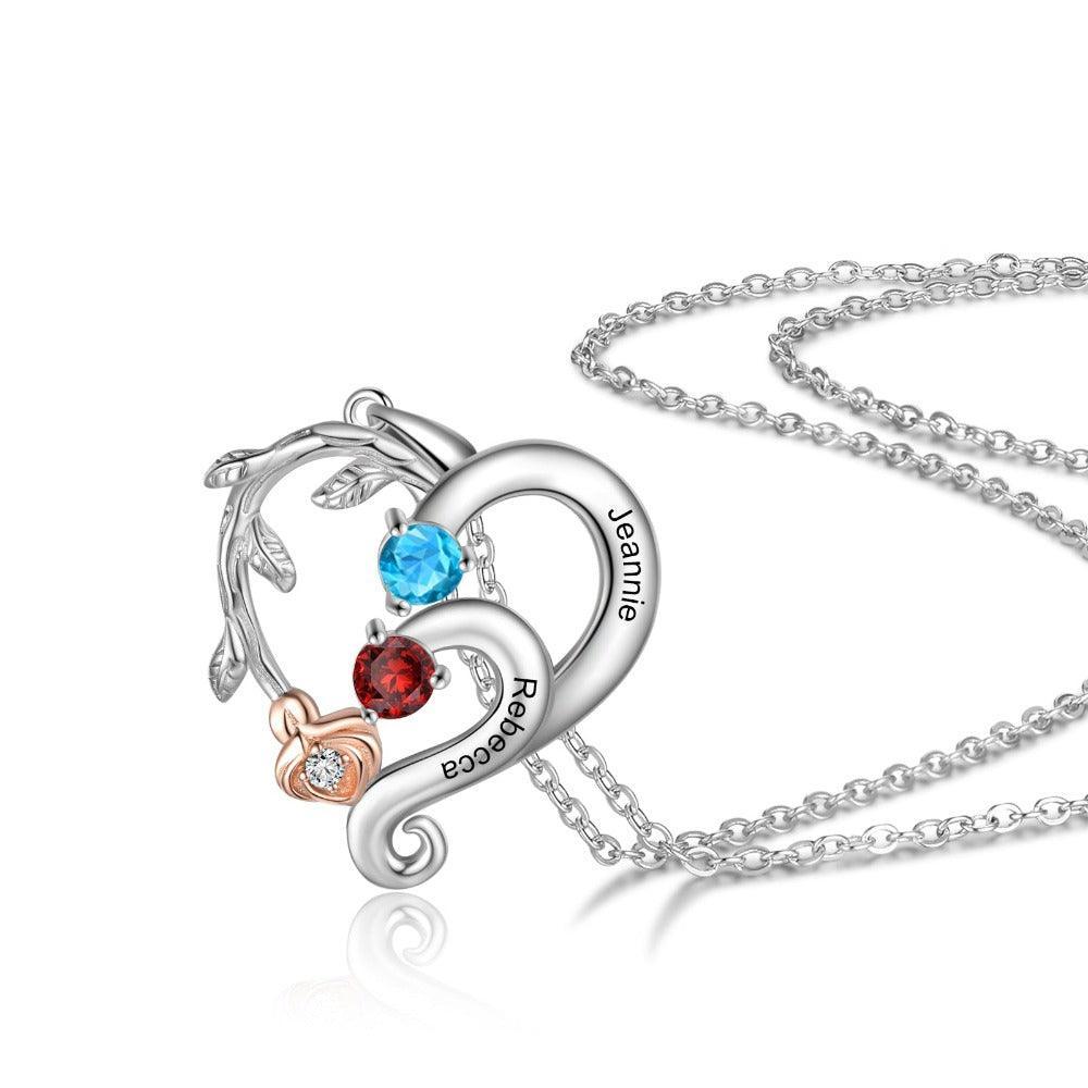 Personalized Pendant Necklace Two Custom Names And Birthstones-Personalized Jewels