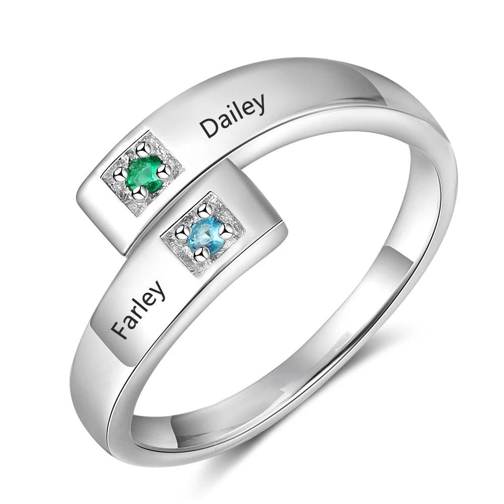Personalized Promise Ring Bands for Couples - 2 Custom Names and Birthstones - Customized Adjustable Rings for Special Occasion-Personalized Jewels