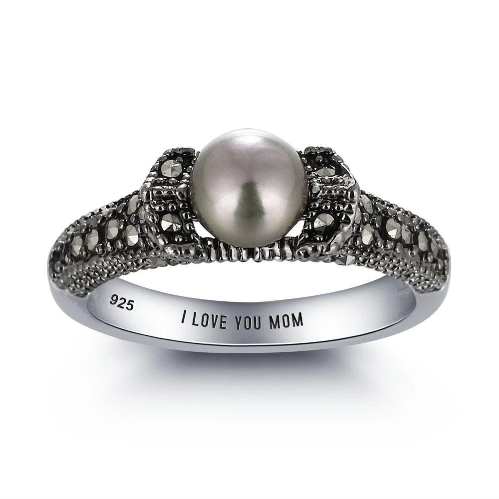 Personalized Ring 925 Sterling Silver Mosaic stone Simulated-pearl Rings For Women Mother's Day Gift - Personalized Jewel
