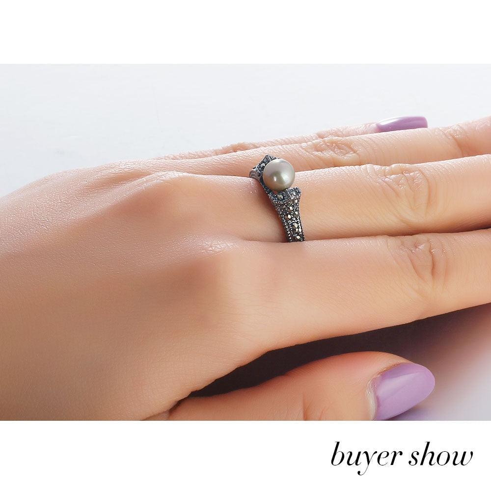 Personalized Ring 925 Sterling Silver Mosaic stone Simulated-pearl Rings For Women Mother's Day Gift - Personalized Jewel