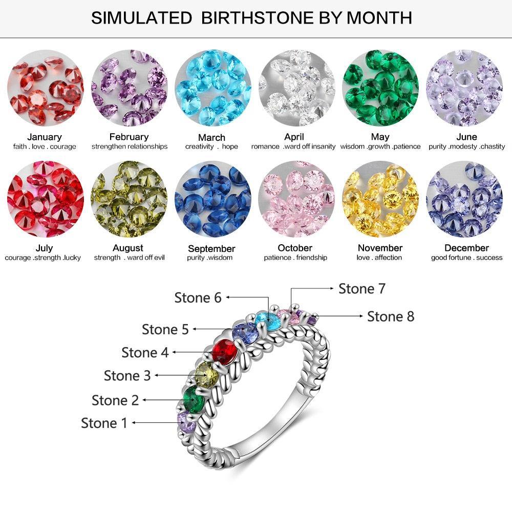 Personalized Rings for Women - Eight Custom Birthstones - Family Gift - Fashion Jewelry - Personalized Jewel