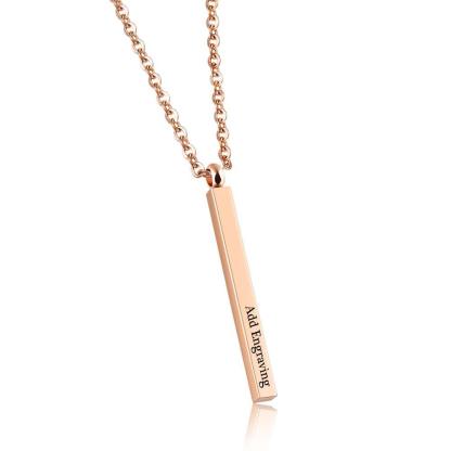 Personalized Rose Gold Color Stainless Steel Necklace With Vertical Bar Engrave Name Pendant, Trendy Jewelry Gift For Women - Personalized Jewel