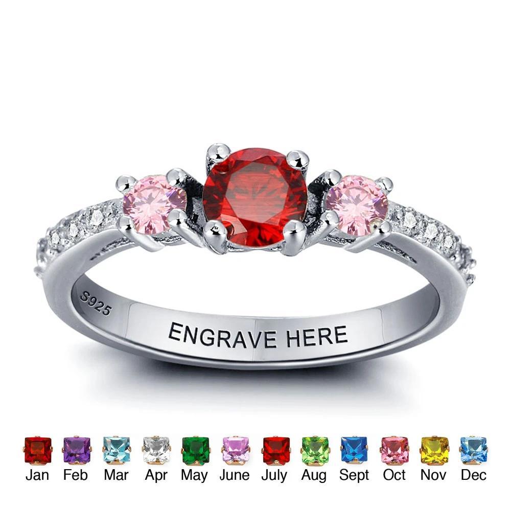 Personalized Round Shaped 925 Sterling Silver Ring for Women with Cubic Zirconia Cluster-Personalized Jewels