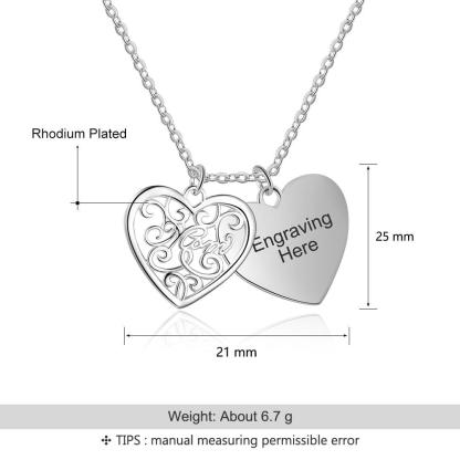Personalized Silver Engraved Name Necklace With Double Layer Heart Pattern Pendant, Trendy Women's Jewelry - Personalized Jewel