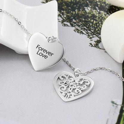 Personalized Silver Engraved Name Necklace With Double Layer Heart Pattern Pendant, Trendy Women's Jewelry - Personalized Jewel