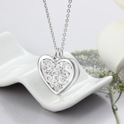 Personalized Silver Engraved Name Necklace With Double Layer Heart Pattern Pendant, Trendy Women's Jewelry - Personalized Jewel