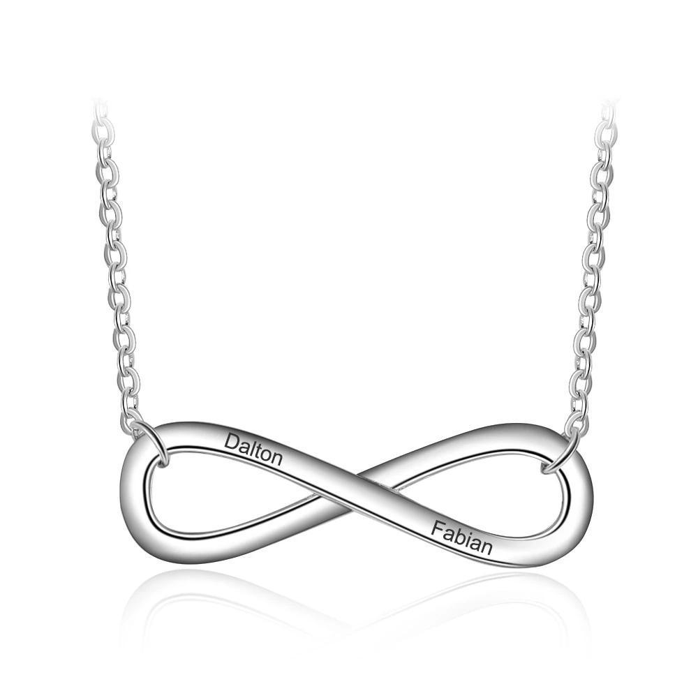 Personalized Silver Name Engraved Necklace, Infinite Love Pendant, Trendy Jewelry For Women - Personalized Jewel